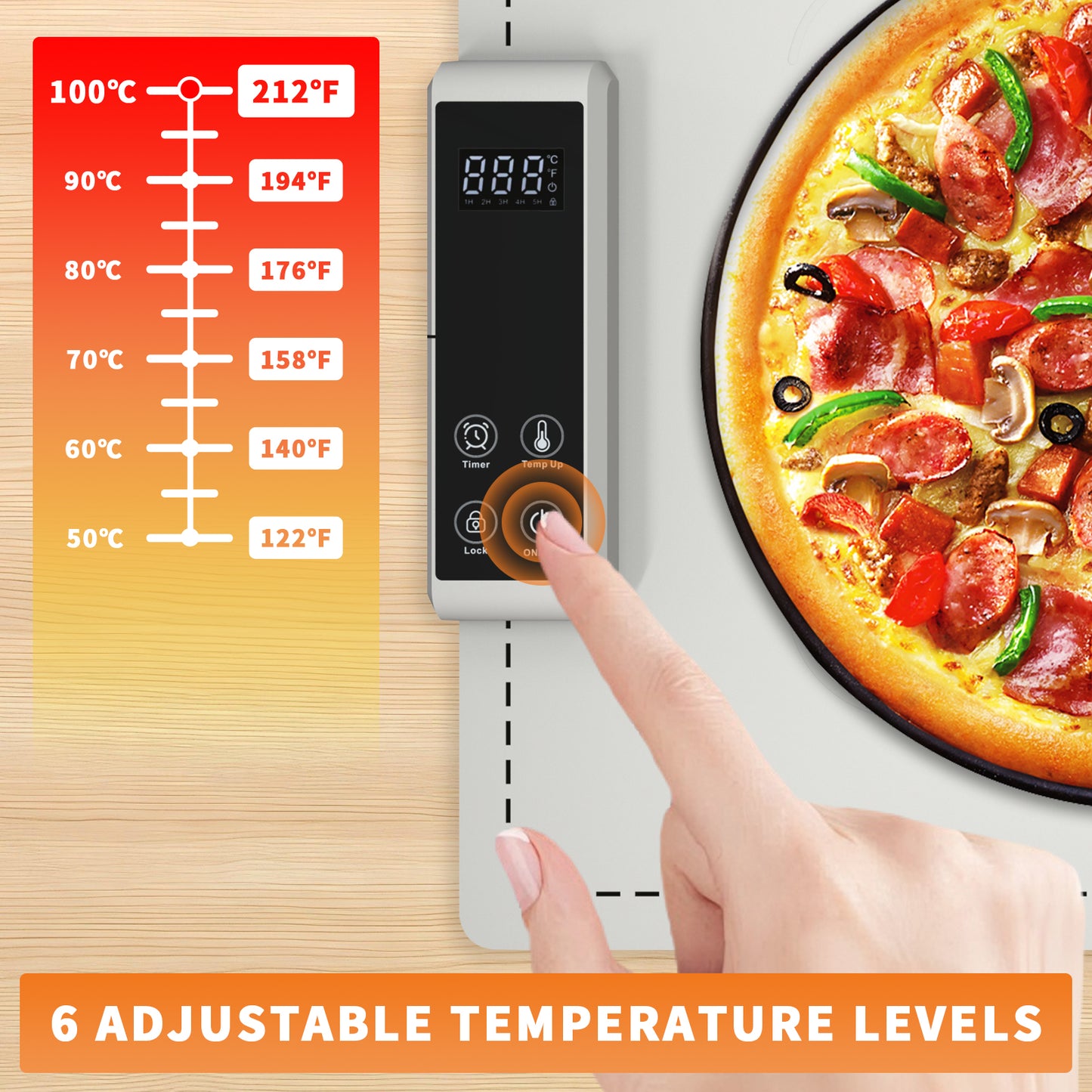 Heating Mat for Food ,Fast Heating Silicone Foldable Electric Warming Mat, 6 Level Adjustable Temperature and 5 Hours Timing ,Keep Food Warm or Thawing,for Parties Buffets Daily Use