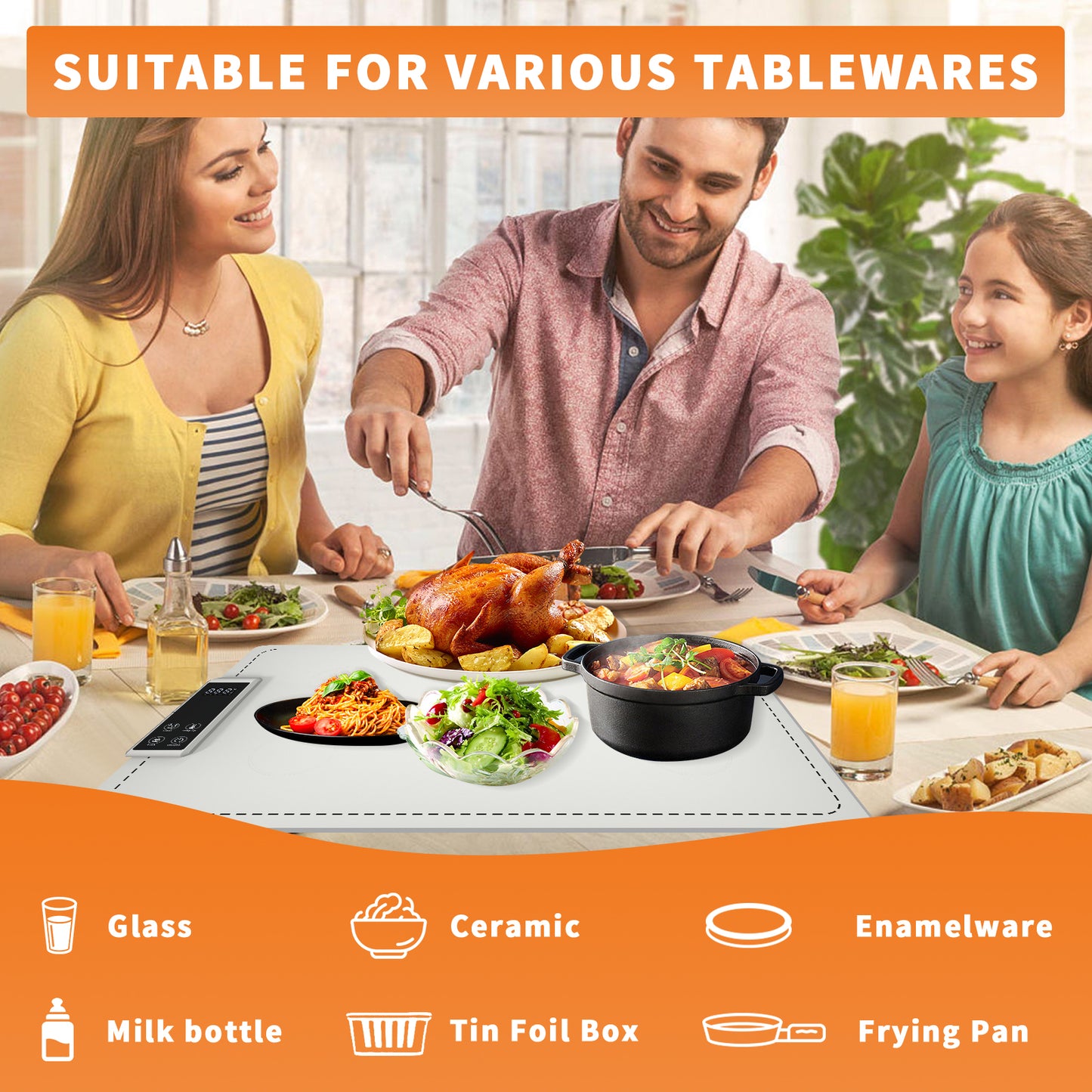 Heating Mat for Food ,Fast Heating Silicone Foldable Electric Warming Mat, 6 Level Adjustable Temperature and 5 Hours Timing ,Keep Food Warm or Thawing,for Parties Buffets Daily Use